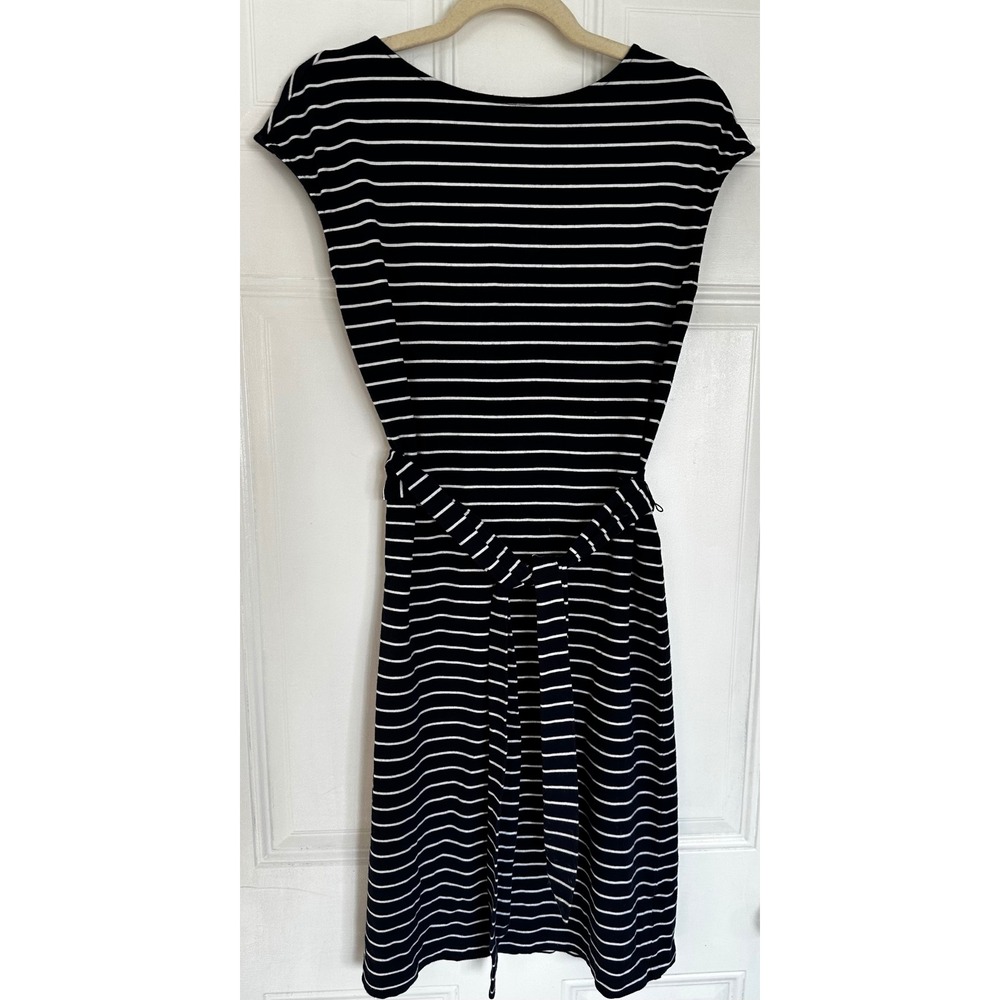 Lauren Ralph Lauren Navy White Striped Belted Cap Sleeve Sheath Dress Small